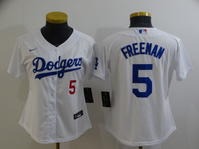 Women's Los Angeles Dodgers #5 Freddie Freeman White Cool Base Stitched Baseball Jersey