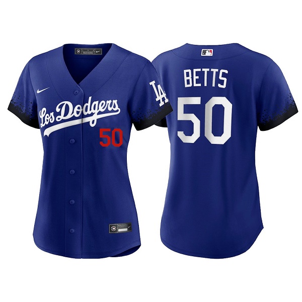 Women's Los Angeles Dodgers #50 Mookie Betts 2021 Royal City Connect Cool Base Stitched Baseball Jersey