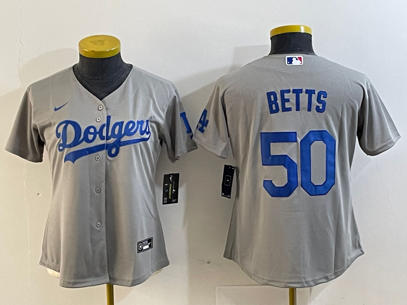 Women's Los Angeles Dodgers #50 Mookie Betts Grey Stitched Jersey