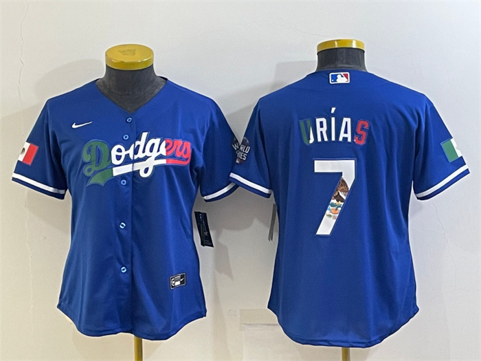 Women's Los Angeles Dodgers #7 Julio Urias Royal Mexico Cool Base Stitched Jersey