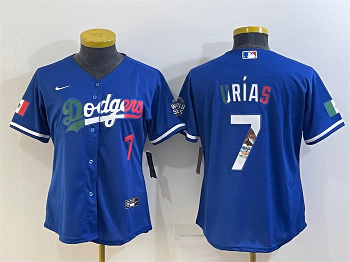 Women's Los Angeles Dodgers #7 Julio Urias Royal Mexico Cool Base Stitched Jersey1