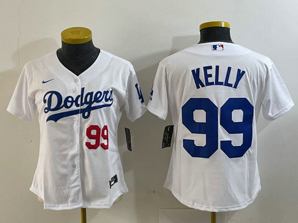 Women's Los Angeles Dodgers #99 Joe Kelly White With Patch Stitched Jersey