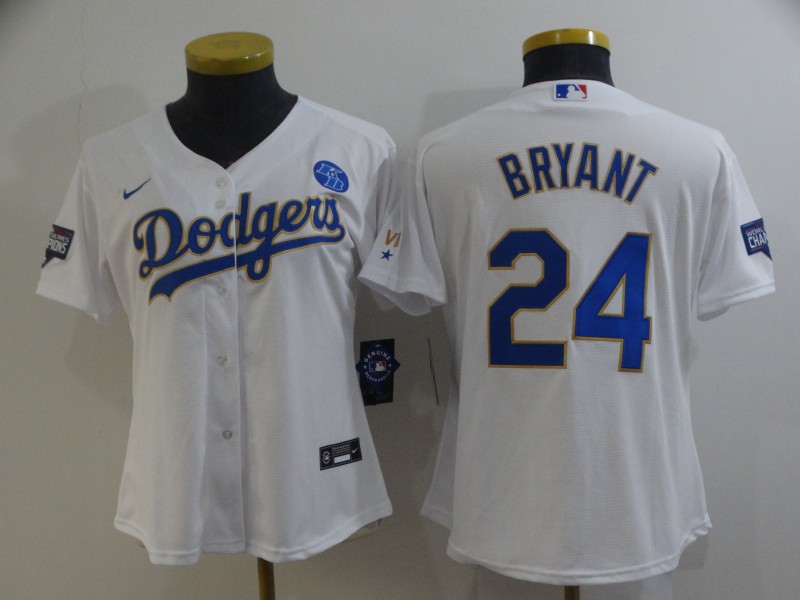 Women's Los Angeles Dodgers Front #8 Back #24 Kobe Bryant White Gold Championship Cool Base Stitched Jersey