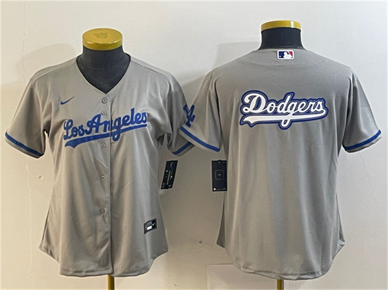 Women's Los Angeles Dodgers Grey Team Big Logo Stitched Jersey1