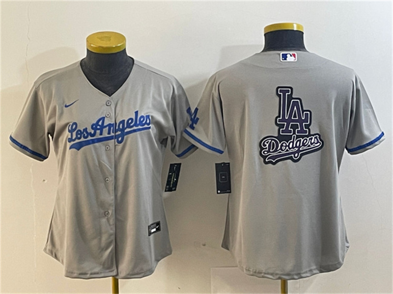 Women's Los Angeles Dodgers Grey Team Big Logo Stitched Jersey