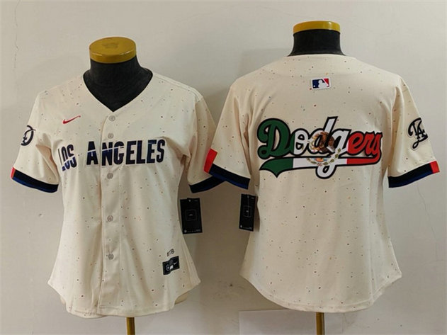 Women's Los Angeles Dodgers Team Big Logo Cream 2024 City Connect Limited Stitched Jersey1