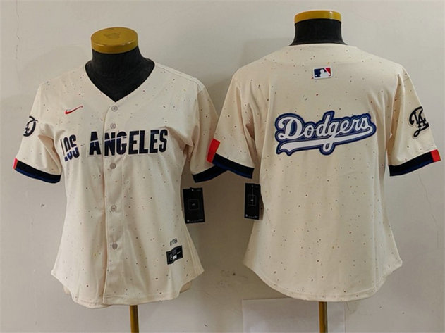 Women's Los Angeles Dodgers Team Big Logo Cream 2024 City Connect Limited Stitched Jersey 2