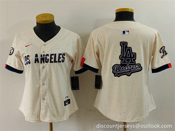 Women's Los Angeles Dodgers Team Big Logo Cream 2024 City Connect Limited Stitched Jersey 3