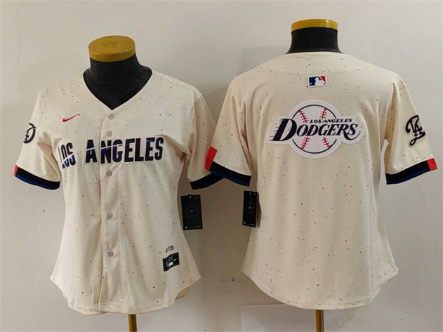Women's Los Angeles Dodgers Team Big Logo Cream 2024 City Connect Limited Stitched Jersey 4