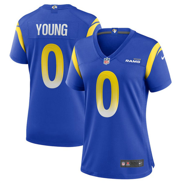 Women's Los Angeles Rams #0 Byron Young Blue Stitched Game Jersey