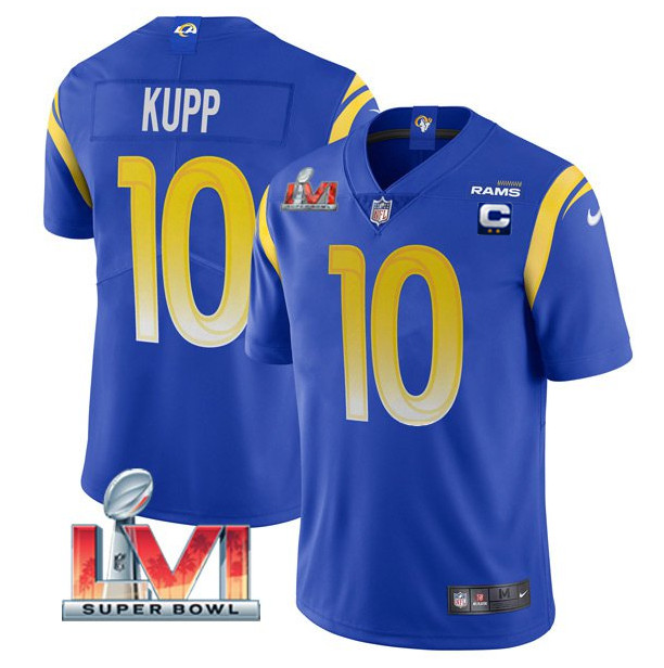 Women's Los Angeles Rams #10 Cooper Kupp Royal 2022 With C Patch Super Bowl LVI Vapor Limited Stitched Jersey