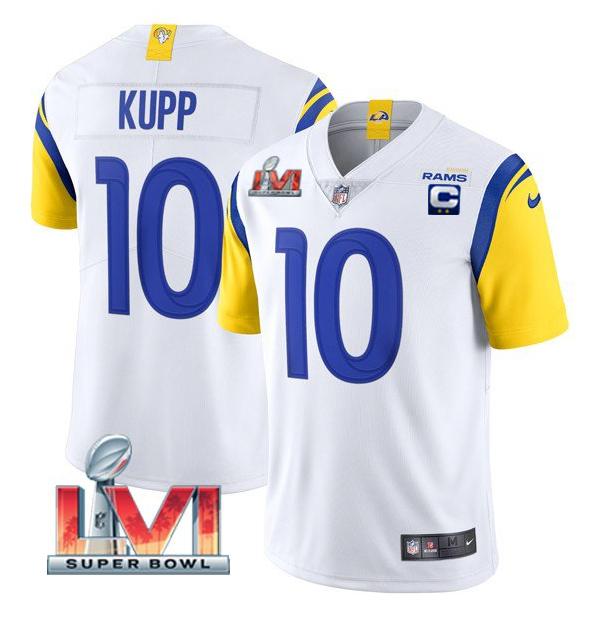Women's Los Angeles Rams #10 Cooper Kupp White 2022 With C Patch Super Bowl LVI Vapor Limited Stitched Jersey