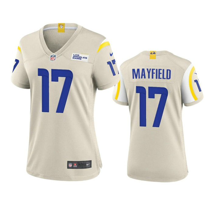Women's Los Angeles Rams #17 Baker Mayfield Bone Stitched Game Jersey
