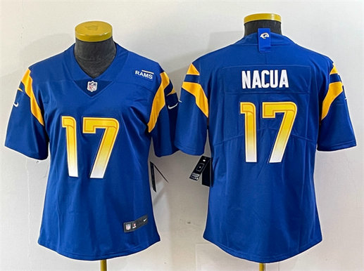 Women's Los Angeles Rams #17 Puka Nacua Blue Vapor Untouchable Limited Stitched Jersey