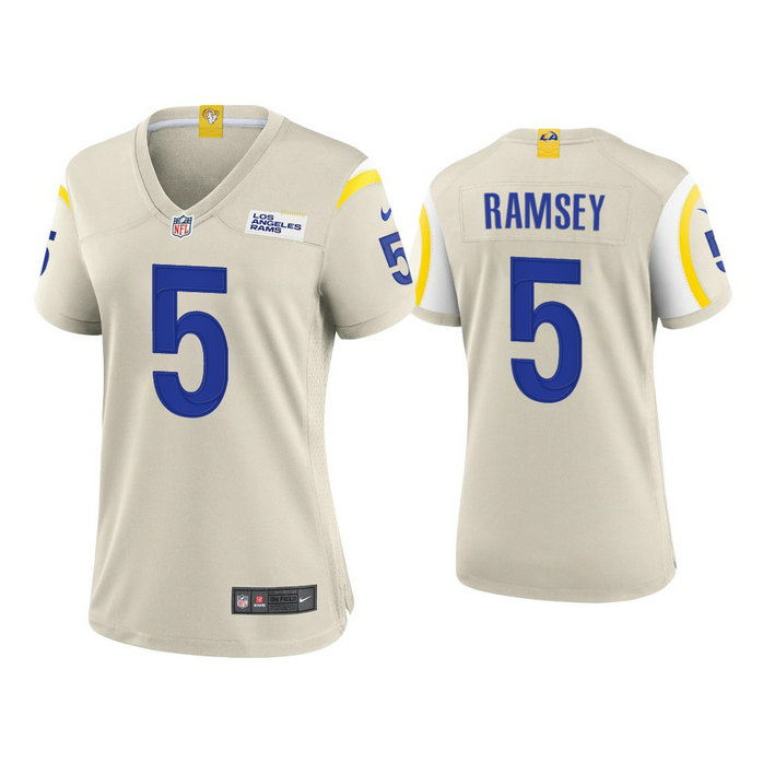 Women's Los Angeles Rams #5 Jalen Ramsey Bone Vapor Untouchable Limited Stitched Jersey