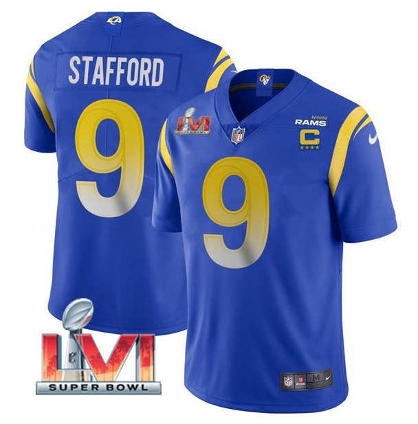 Women's Los Angeles Rams #9 Matthew Stafford Royal 2022 With C Patch Super Bowl LVI Vapor Limited Stitched Jersey