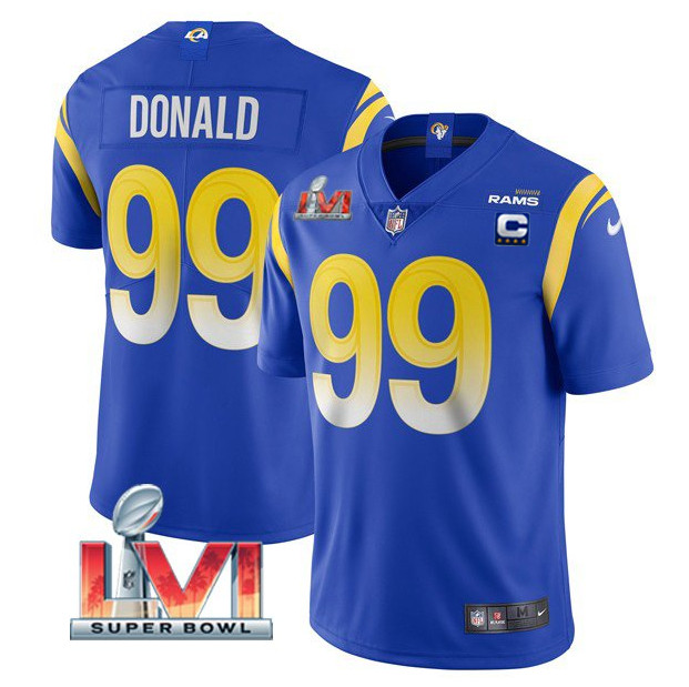 Women's Los Angeles Rams #99 Aaron Donald Royal 2022 With C Patch Super Bowl LVI Vapor Limited Stitched Jersey