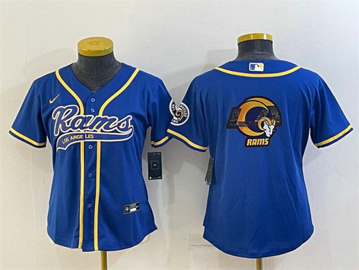 Women's Los Angeles Rams Royal Team Big Logo With Patch Cool Base Stitched Baseball Jersey