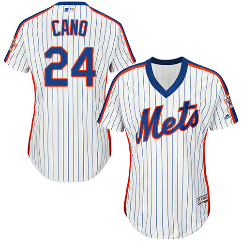 Women's Mets #24 Robinson Cano White(Blue Strip) Alternate Women's Stitched Baseball Jersey
