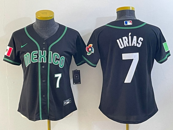 Women's Mexico Baseball #7 Julio Urías 2023 Black World Baseball Classic With Patch Stitched Jersey