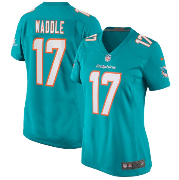 Women's Miami Dolphins #17 Jaylen Waddle Aqua Stitched Game Jersey