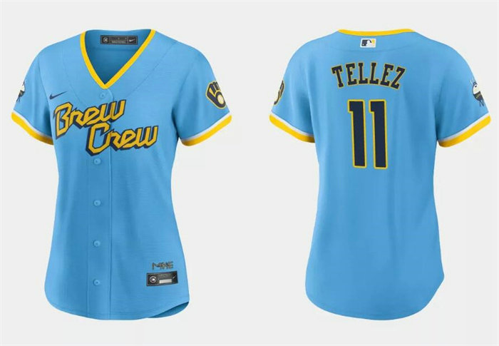 Women's Milwaukee Brewers #11 Rowdy Tellez 2022 Powder Blue City Connect Cool Base Stitched Jersey