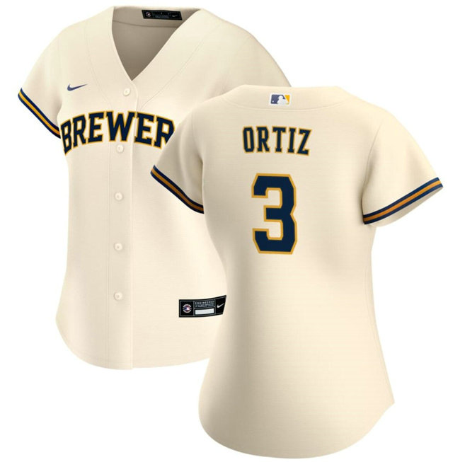 Women's Milwaukee Brewers #3 Joey Ortiz Cream Cool Base Stitched Jersey