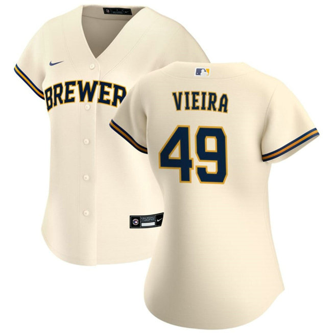Women's Milwaukee Brewers #49 Thyago Vieira Cream Cool Base Stitched Jersey
