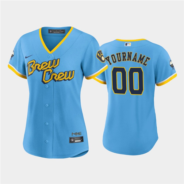 Women's Milwaukee Brewers Active Player Custom 2022 Powder Blue City Connect Cool Base Stitched Jersey