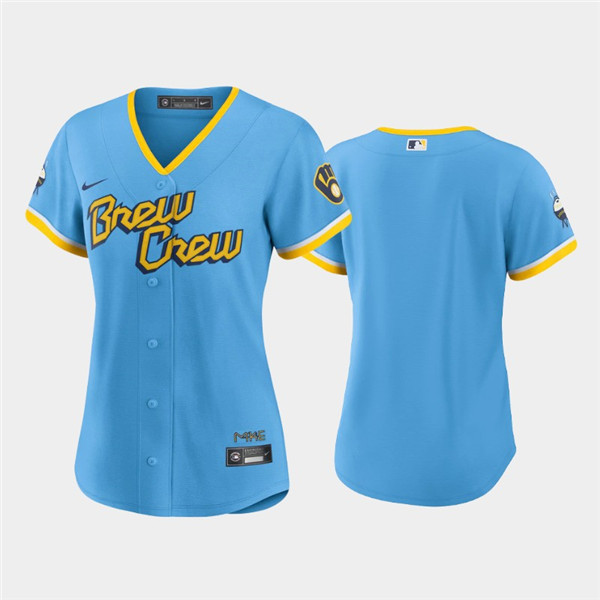 Women's Milwaukee Brewers Blank 2022 Powder Blue City Connect Cool Base Stitched Jersey