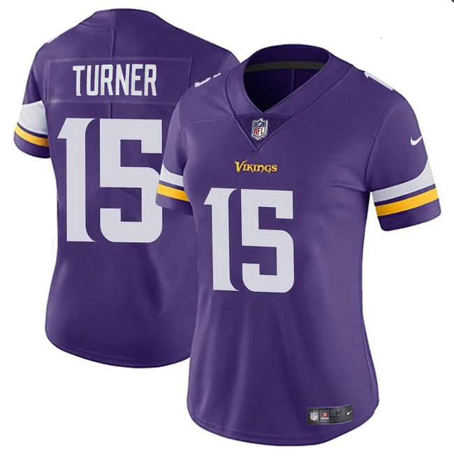 Women's Minnesota Vikings #15 Dallas Turner Purple 2024 DraftVapor Stitched Jersey