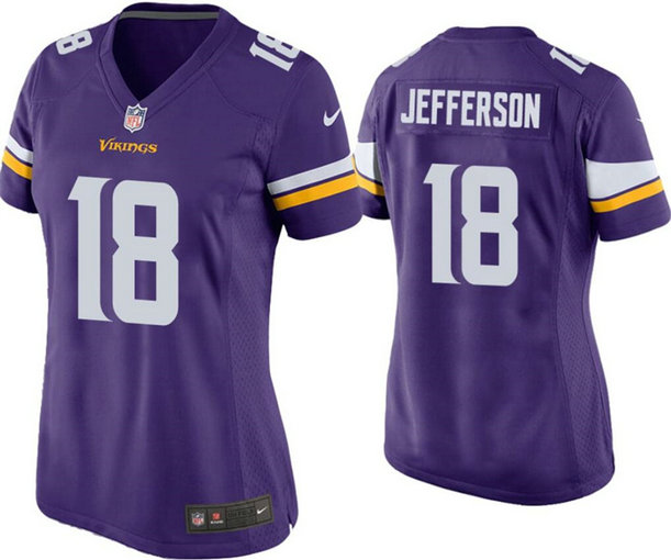 Women's Minnesota Vikings #18 Justin Jefferson Purple Stitched Game Jersey