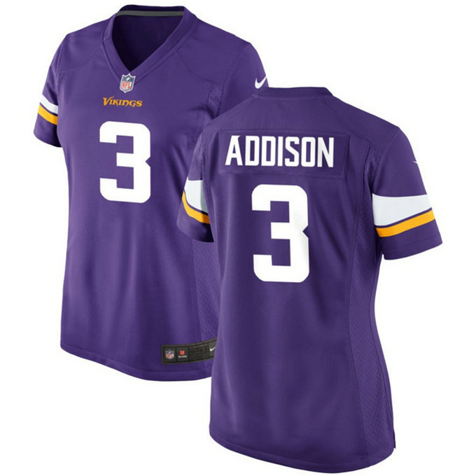 Women's Minnesota Vikings #3 Jordan Addison Purple 2023 Draft Stitched Game Jersey