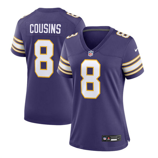 Women's Minnesota Vikings #8 Kirk Cousins Purple 2023 Stitched Game Jersey