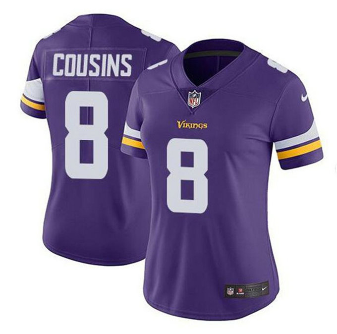 Women's Minnesota Vikings #8 Kirk Cousins Purple Vapor Untouchable Limited Stitched NFL Jersey