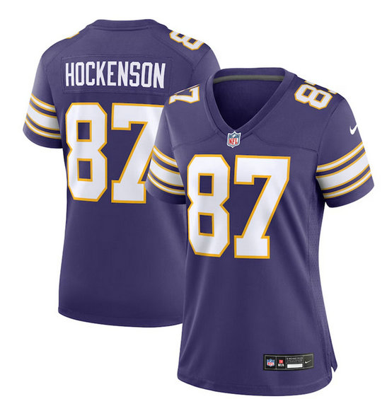 Women's Minnesota Vikings #87 T.J. Hockenson Purple 2023 Stitched Game Jersey