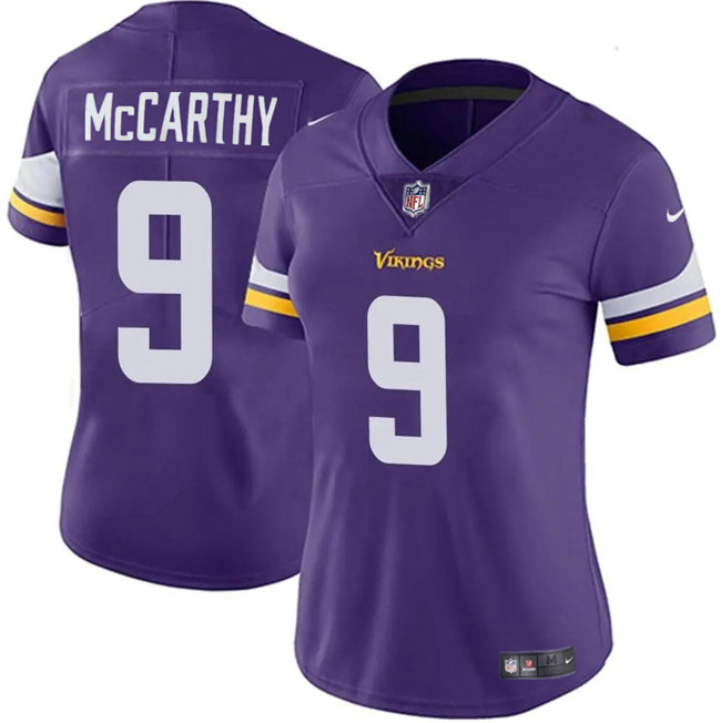 Women's Minnesota Vikings #9 J.J. McCarthy Purple 2024 Draft Vapor Stitched Jersey