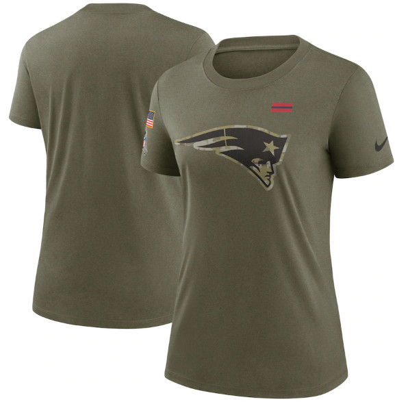 Women's New England Patriots Olive 2021 Salute To Service T-Shirt