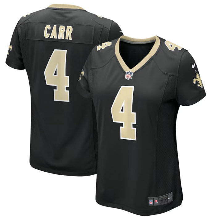 Women's New Orleans Saints #4 Derek Carr Black Stitched Game Jersey