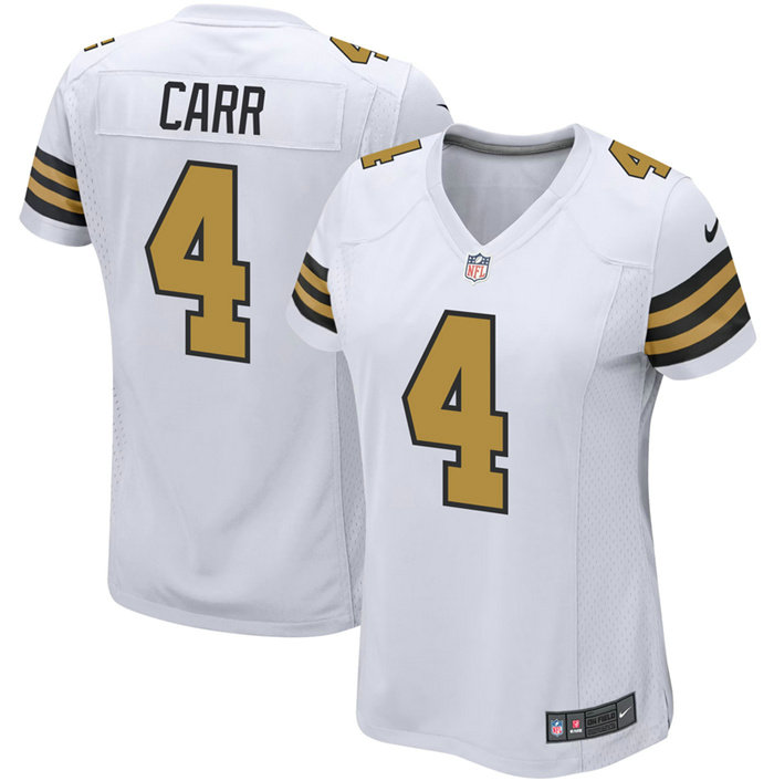 Women's New Orleans Saints #4 Derek Carr White Color Rush Stitched Game Jersey