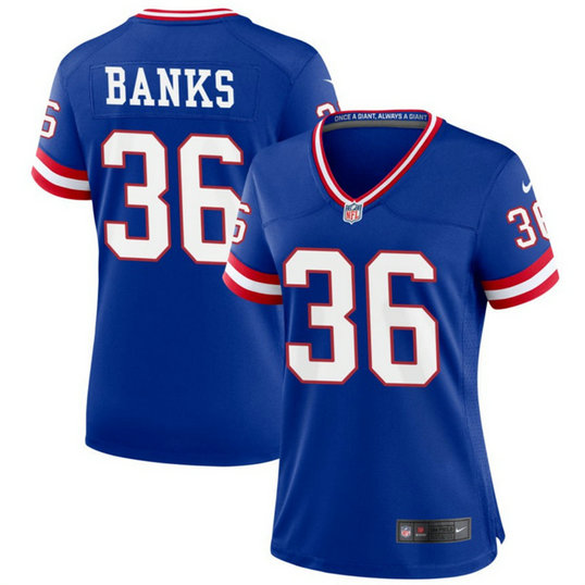 Women's New York Giants #36 Deonte Banks Royal Classic Retired Player Stitched Game Jersey