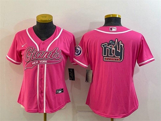 Women's New York Giants Pink Team Big Logo With Patch Cool Base Stitched Baseball