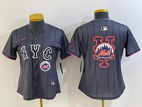 Women's New York Mets Team Big Logo Graphite 2024 City Connect Limited Stitched Baseball Jersey 5