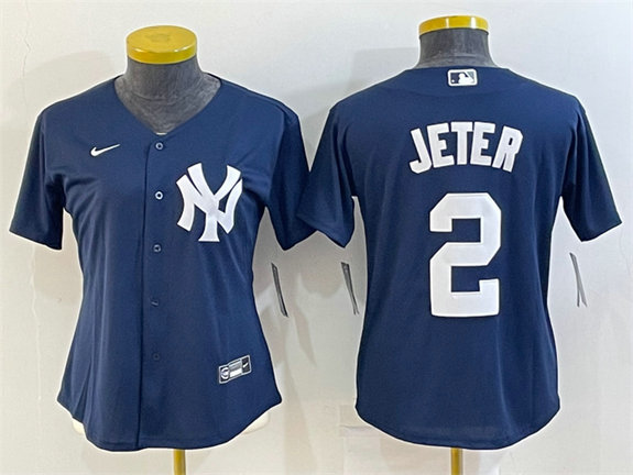 Women's New York Yankees #2 Derek Jeter Navy Stitched Baseball Jersey