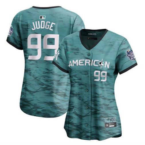 Women's New York Yankees #99 Aaron Judge Teal 2023 Alls-Star Cool Base Stitched Jersey