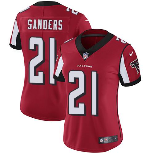 Women's Nike Falcons #21 Deion Sanders Red Team Color Vapor Untouchable Limited Jersey