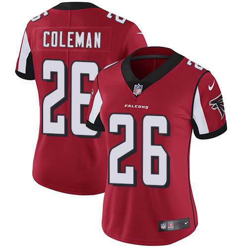 Women's Nike Falcons #26 Tevin Coleman Red Team Color Vapor Untouchable Limited Jersey