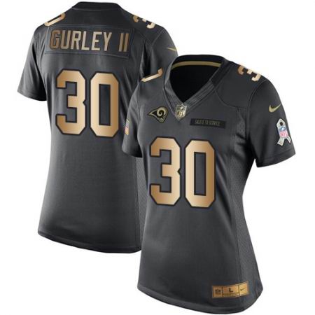 Women's Nike Los Angeles Rams #30 Todd Gurley Limited Black Gold Salute to Service NFL Jersey