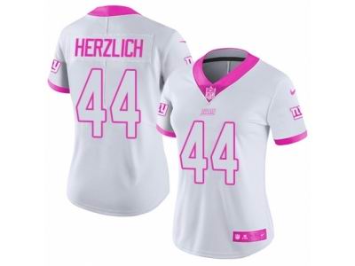 Women's Nike New York Giants #44 Mark Herzlich Limited White-Pink Rush Fashion NFL Jersey