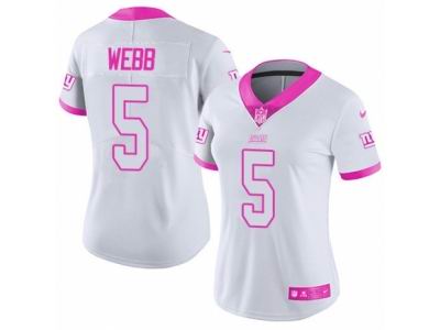 Women's Nike New York Giants #5 Davis Webb Limited White Pink Rush Fashion NFL Jersey
